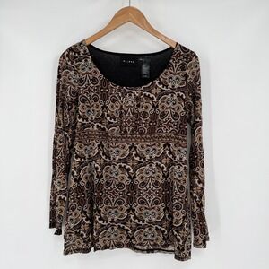 Axcess Y2K Brown Paisley Long Sheer Sleeve Blouse Top Women's‎ Sz L